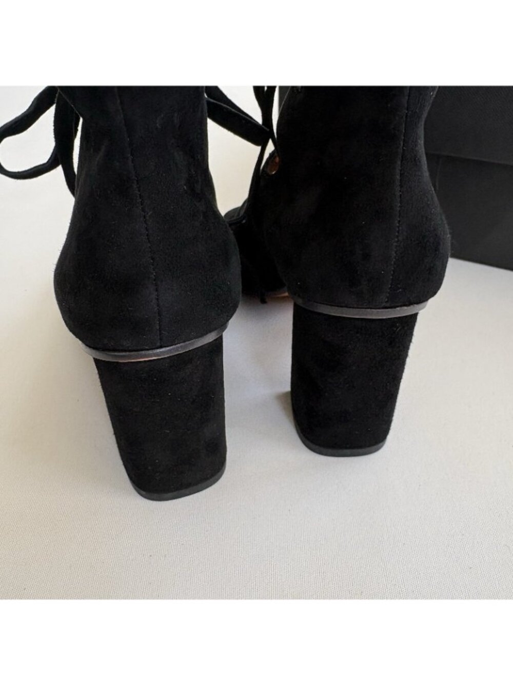 New Coach Women’s 5M Priscilla Lux Black Suede Lace Up Open Toe Sandals 3” Heels - Picture 4 of 14